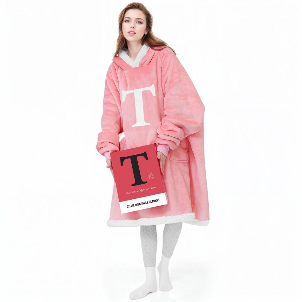 3631 Wearable Blanket Hoodie with Letter A-Z - Oversized Sweatshirt Blanket